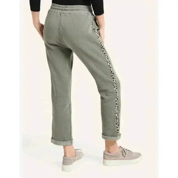 Sundry Leopard Trim Trouser Sweatpants Green Gray Color Size 3 L - Picture 2 of 8